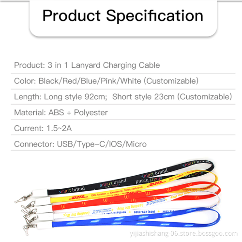 Promotional Gifts Items Type C Micro 3in1 Keychain Neck Lanyards Charger Usb Data Cable Charging   Lanyard Usb Cable For IPhone